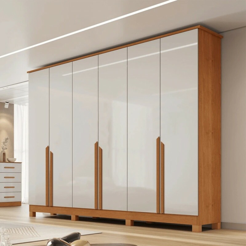 Guarda-Roupa Casal Em MDF 6 Portas Bianchi, Bianca, Nature/Off White