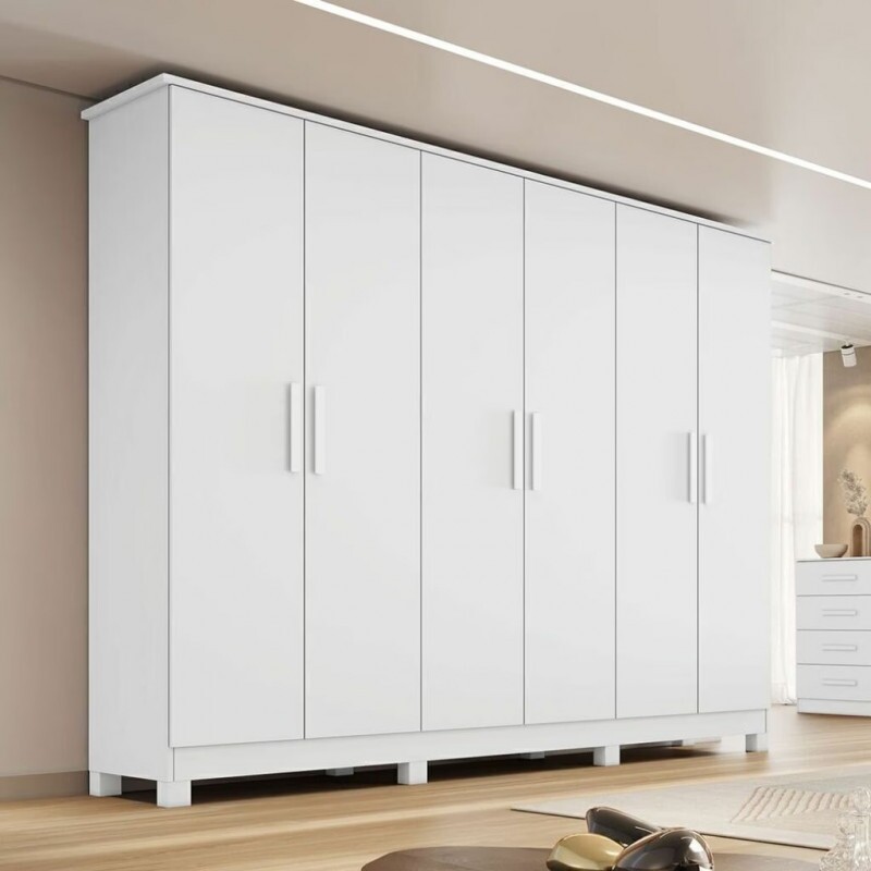 Guarda-Roupa Casal Em MDF 6 Portas Bianchi Nina Branco