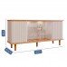 Buffet Aparador 4 portas 100% MDF, com Vidro Temperado Janice Cimol Nature/off White