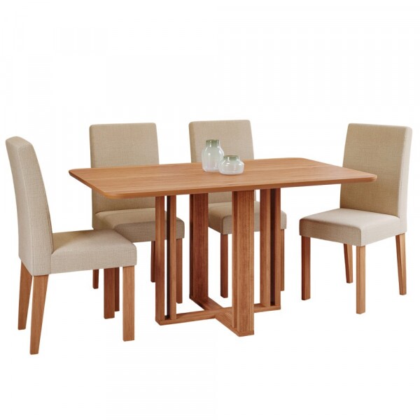 Conjunto Mesa Flora 130X80 Retangular Sem Vidro com 4 Cadeiras Cimol Cinamomo/Gengibre