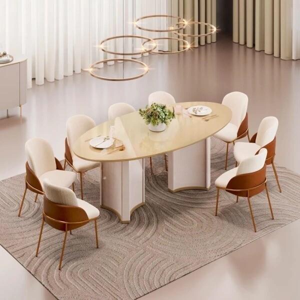 Mesa de Jantar Liz 2,18m Tampo Orgânico Off White/ Dourado DJ Móveis