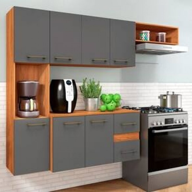 Cozinha Compacta Mila 7 Portas 2 Gaveta Cinamomo/Grafite - Fellicci - Cinza