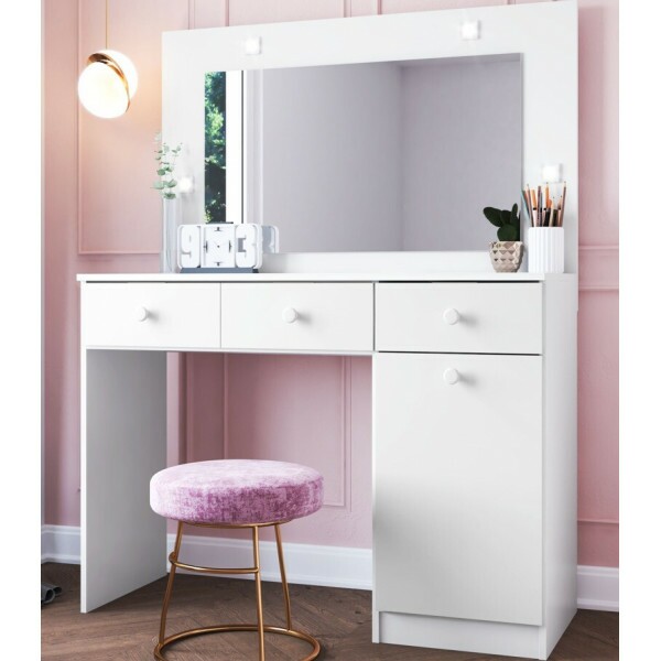 Penteadeira com Espelho e Led 3 Gavetas 1 Porta Condessa Branco Fiorello Penteadeira com Espelho e Led 3 Gavetas 1 Porta Condessa Branco Fiorello