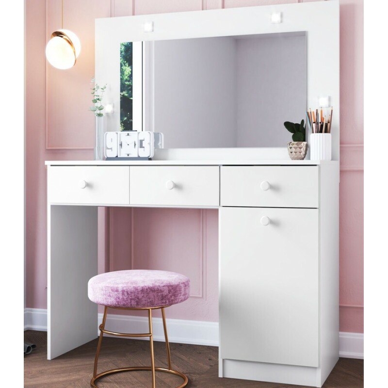 Penteadeira com Espelho e Led 3 Gavetas 1 Porta Condessa Branco Fiorello