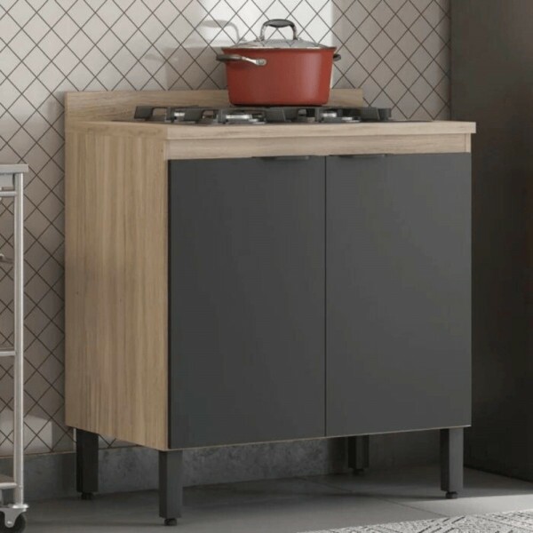 Balcão de Cozinha 2 Portas Firenze Avena/ Grafito 80cm Demóbile