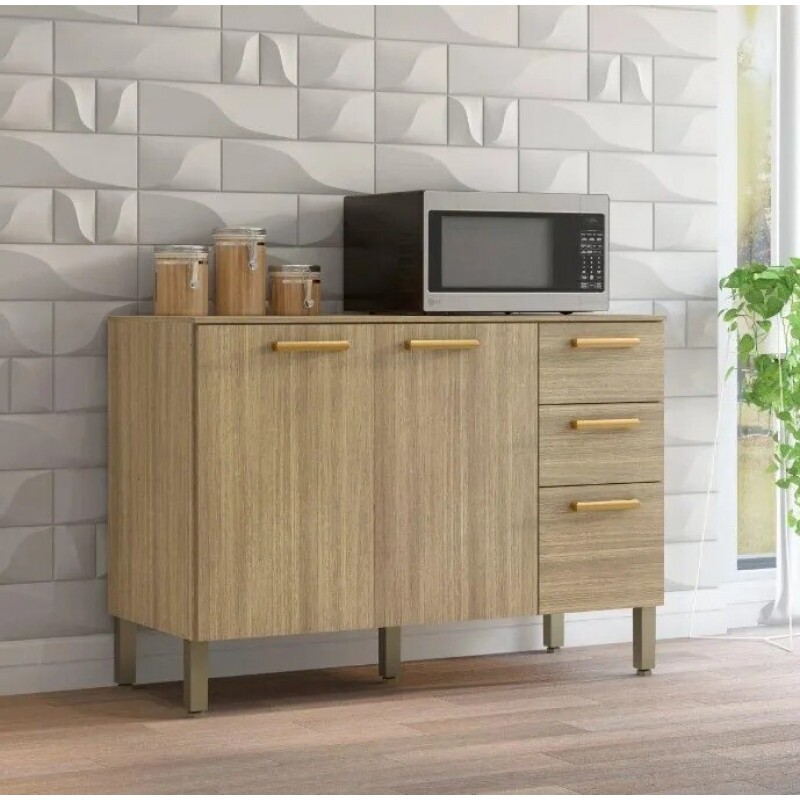 Balcão de Cozinha 3 Portas 2 Gav 120cm Paraná Urbane Freijó