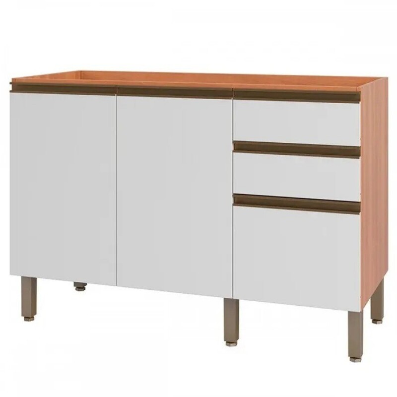 Balcão de Cozinha para Pia 120cm 2 Pts Freijó/Branco Macadâmia Telasul