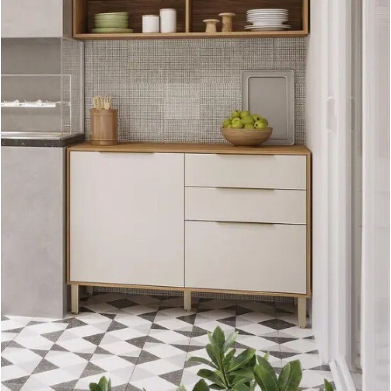 Balcão Cozinha Divina/Esplendida 2gavs 2 Ptas C/tampo 120 M Freijo/Off White