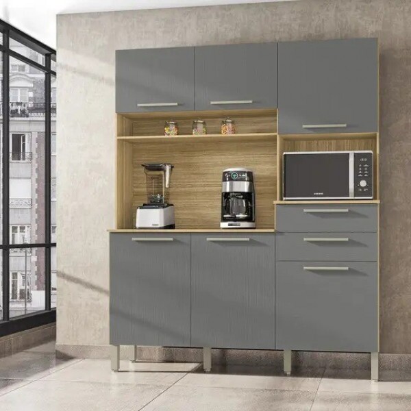 Armário de Cozinha 6 Pts Montesa Freijo/Gris - Kits Paraná