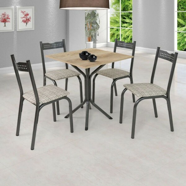 Conjunto Mesa com 4 Cadeiras para Cozinha 68cm Preto/Carvalho - Ciplafe Conjunto Mesa com 4 Cadeiras para Cozinha 68cm Preto/Carvalho - Ciplafe