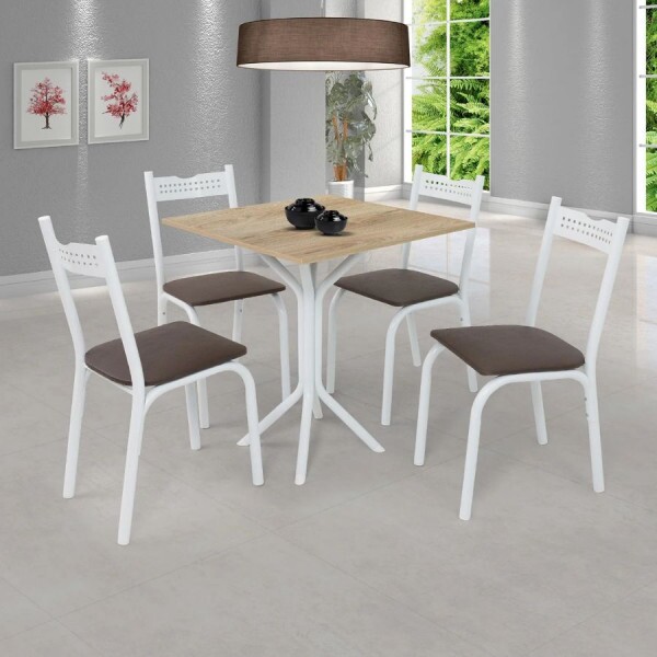 Conjunto Mesa com 4 Cadeiras para Cozinha 68cm Branco/Carvalho - Ciplafe Conjunto Mesa com 4 Cadeiras para Cozinha 68cm Branco/Carvalho - Ciplafe