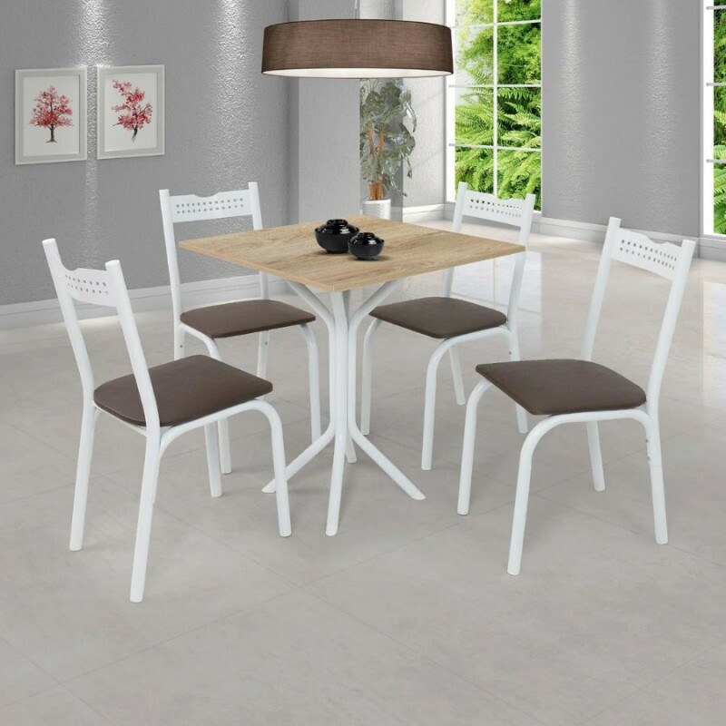 Conjunto Mesa com 4 Cadeiras para Cozinha 68cm Branco/Carvalho - Ciplafe Conjunto Mesa com 4 Cadeiras para Cozinha 68cm Branco/Carvalho - Ciplafe