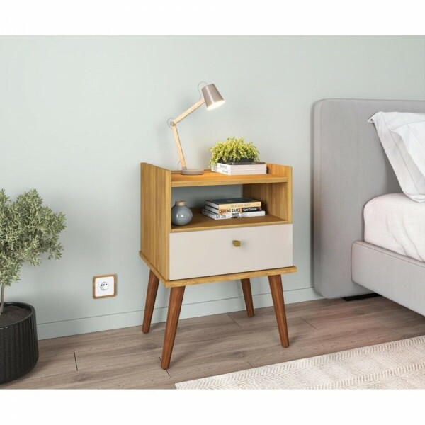 Mesa de Cabeceira com 1 Gaveta Aroma Fiorello - Freijó/Off /white