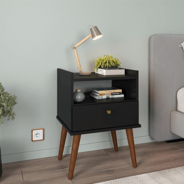 Mesa de Cabeceira com 1 Gaveta Aroma Fiorello - Preto