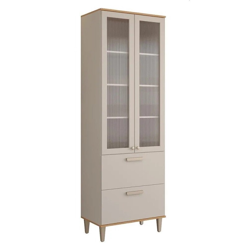 Cristaleira Bella 70cm MDF 3pts 1gv Bella Móveis Off White/Freijó - MGM