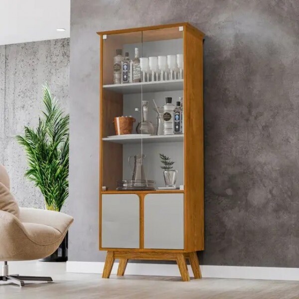 Cristaleira 2 Portas Madri Naturalle com Off White Bechara