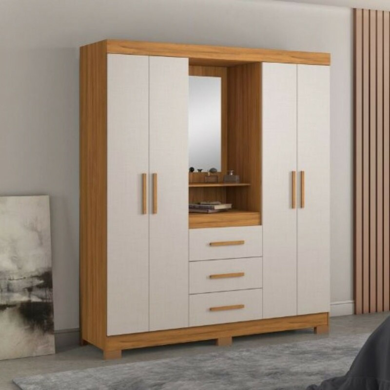 Guarda Roupa Solteiro 4 Portas 3 Gavetas NT5015 Notável Móveis - Freijó/Off White Guarda Roupa Solteiro 4 Portas 3 Gavetas NT5015 Notável Móveis - Freijó/Off White