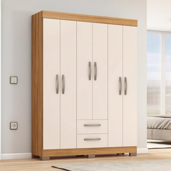 Guarda-roupa Nt6015 com 6 Portas e 2 Gavetas Freijó Trend/off White Tx Notável