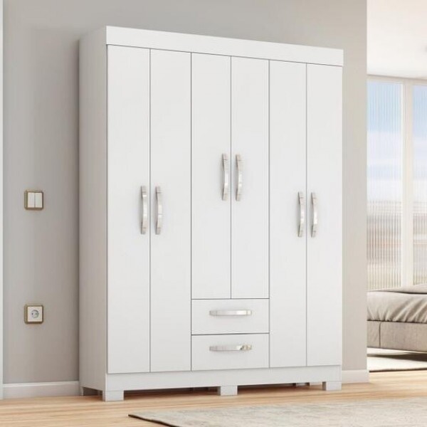Guarda-roupa Nt6015 com 6 Portas e 2 Gavetas Branco/Rosa Notável