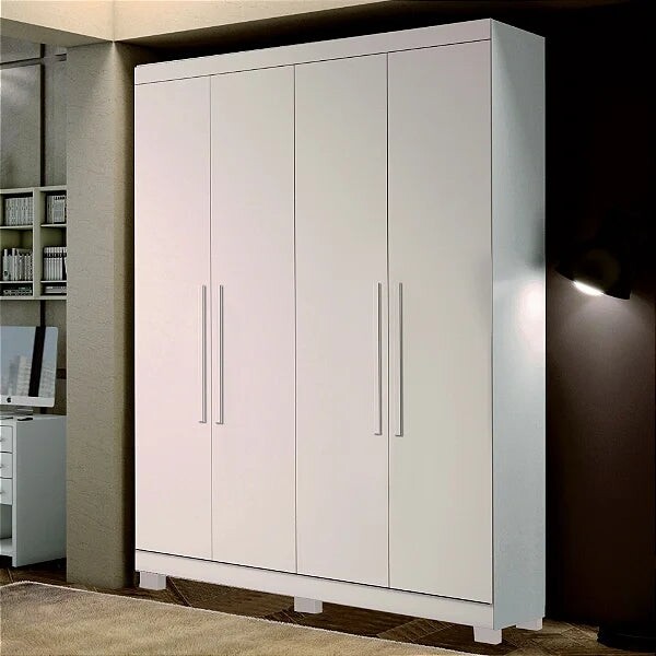 Guarda Roupa Solteiro 4 Portas 2 Gavetas Sergipe Branco - Bianchi