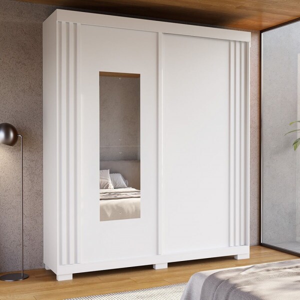 Guarda Roupa 2Pts Correr Athena C/Esp C/Pés Branco ACP