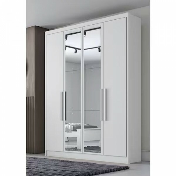 Guarda Roupa Casal com Espelho 4 Portas 3 Gavetas 100% MDF - Moderni Branco - Novo Horizonte Guarda Roupa Casal com Espelho 4 Portas 3 Gavetas 100% MDF - Moderni Branco - Novo Horizonte