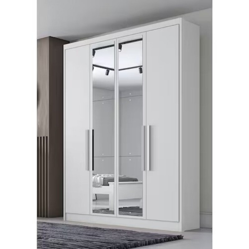 Guarda Roupa Casal com Espelho 4 Portas 3 Gavetas 100% MDF - Moderni Branco - Novo Horizonte Guarda Roupa Casal com Espelho 4 Portas 3 Gavetas 100% MDF - Moderni Branco - Novo Horizonte