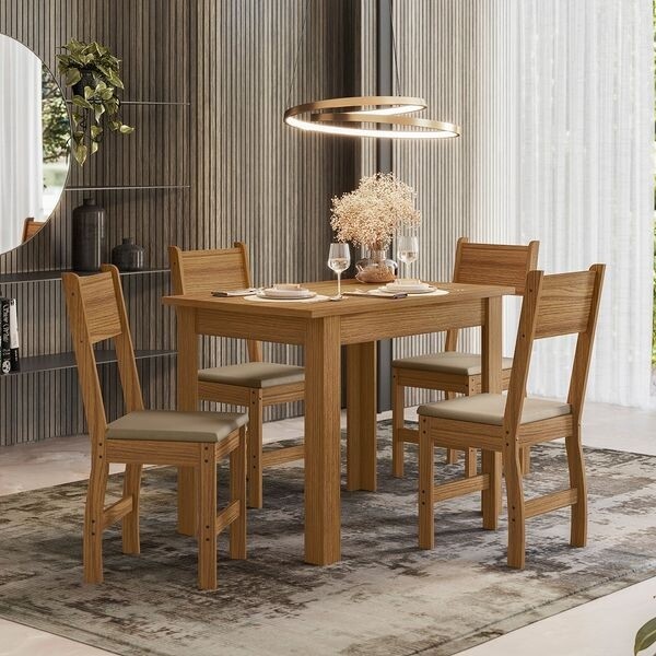 Conj. Mesa Bellagio 108x68cm, c/ 4 Cadeiras Milano, Carvalho  - Poliman Conj. Mesa Bellagio 108x68cm, c/ 4 Cadeiras Milano, Carvalho  - Poliman