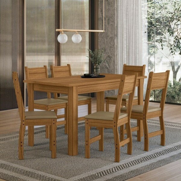 Conj. Mesa Bellagio 150x77cm, c/ 6 Cadeiras Milano, Carvalho  - Poliman Conj. Mesa Bellagio 150x77cm, c/ 6 Cadeiras Milano, Carvalho  - Poliman