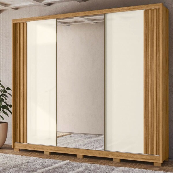 Guarda-Roupa 3 Portas de correr 6 Gavetas Arizona Freijó/Off White - Moval Móveis Guarda-Roupa 3 Portas de correr 6 Gavetas Arizona Freijó/Off White - Moval Móveis