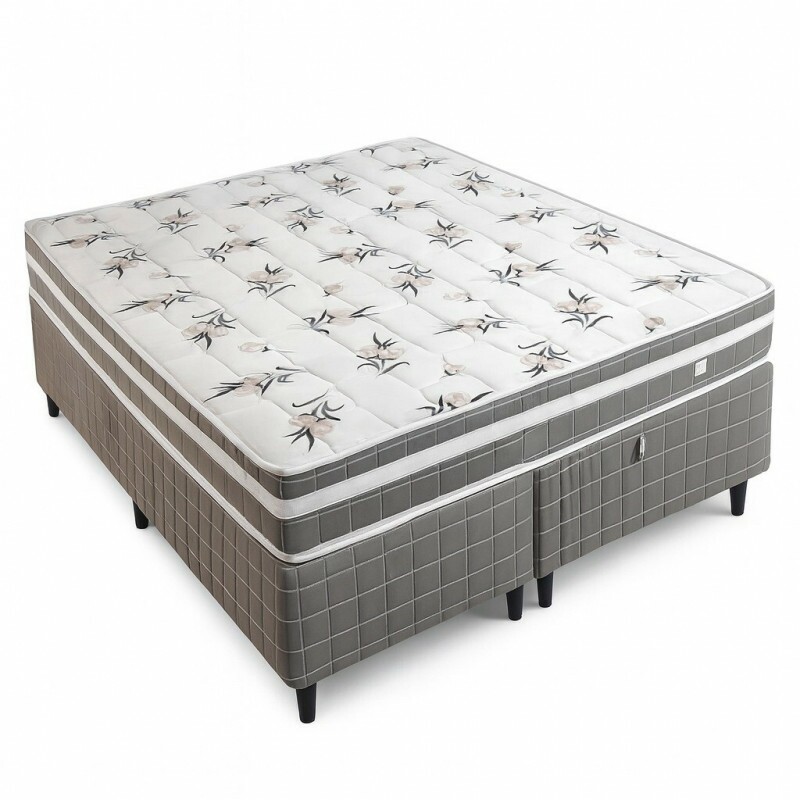 Conjunto Box Viena Queen ( Base+ Colchão) Molas Ensacadas 198x158x52 - Topazio