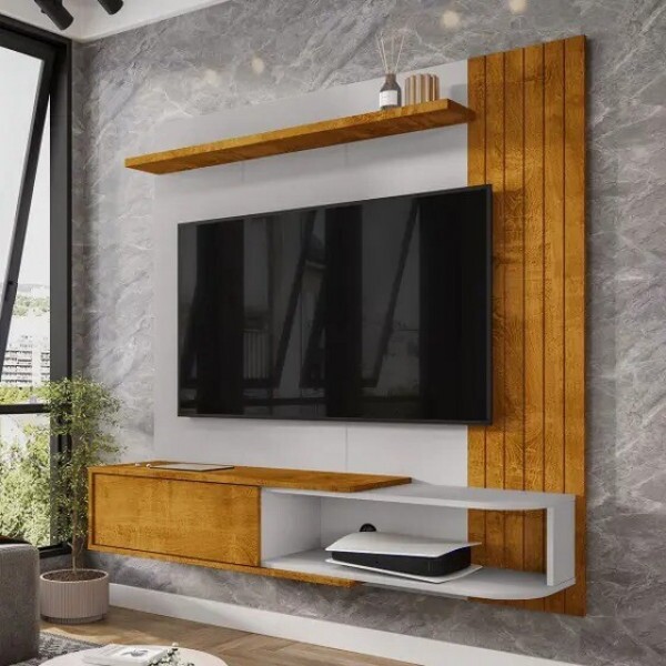 Painel para Tv até 55 Polegadas Paraty  Naturalle/off White - Móveis Bechara
