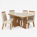 Conjunto para Sala de Jantar  135x90cm Frisa com 04 Cadeiras Riviera Castanho / Off White- LJ Moveis