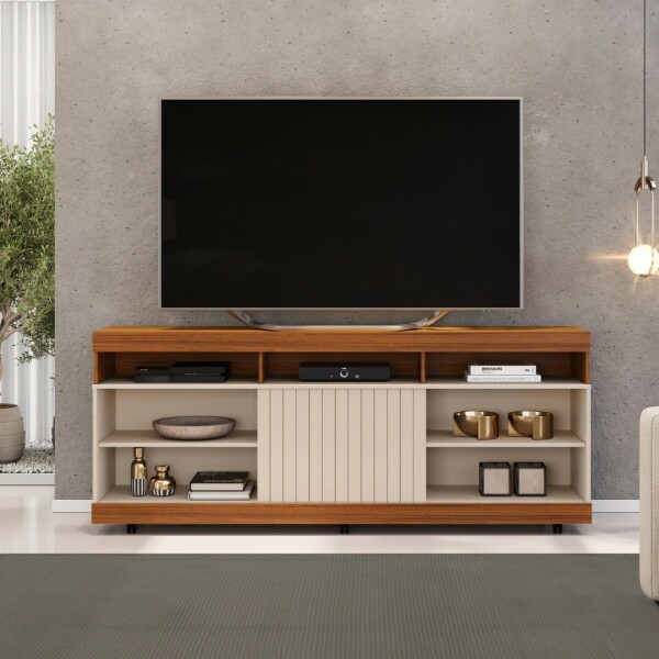 Rack para Sala TV até 50 Polegadas Dili Freijó/Off White - DJ Móveis