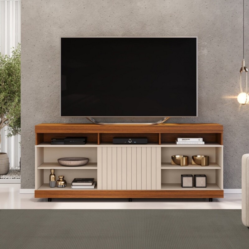 Rack para Sala TV até 50 Polegadas Dili Freijó/Off White - DJ Móveis