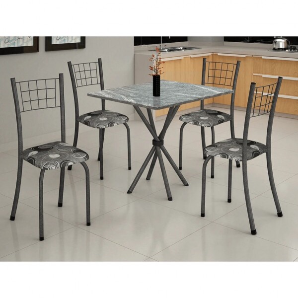 Mesa de Aço 048 Dani com 4 Cadeiras, Tampo 70x70 Granito - Soma