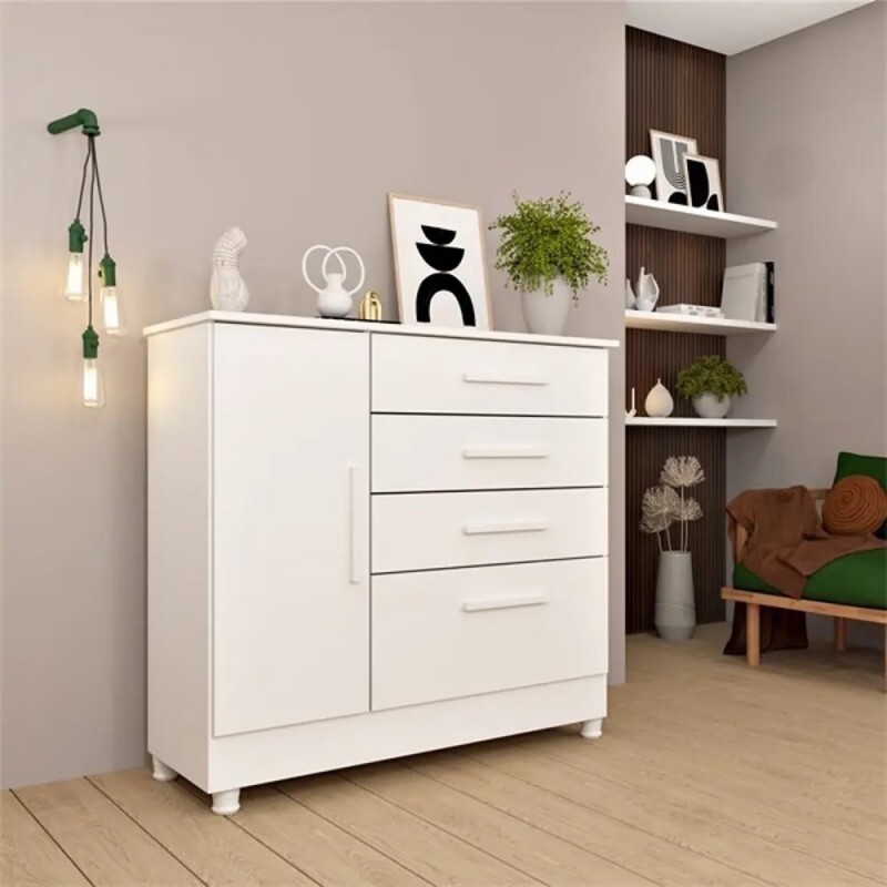  Cômoda Chicago com Sapateira 4 Gavetas Branco - Tcil Móveis
