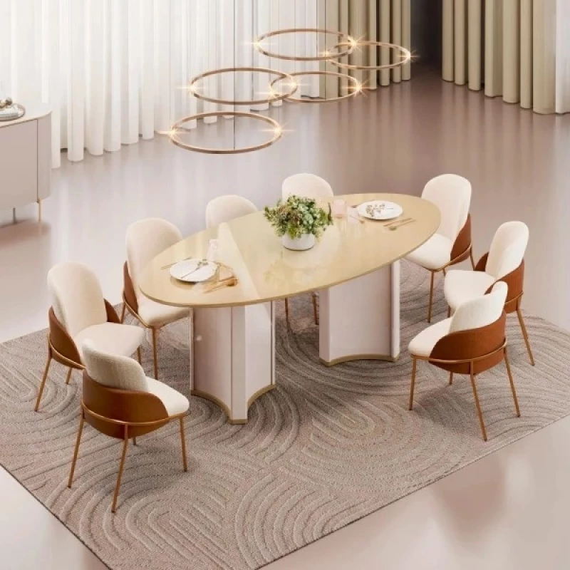 Mesa de Jantar Liz 2,18m Tampo Orgânico Off White/ Dourado DJ Móveis