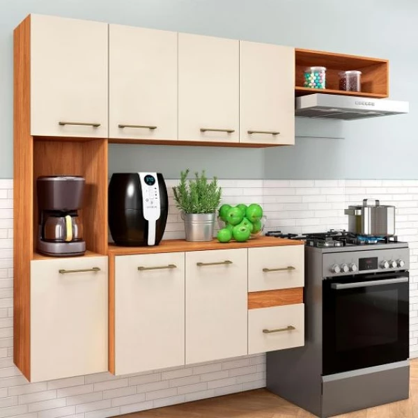 Cozinha Compacta Mila 7 Portas 2 Gaveta Cinamomo/Off White - Fellicci