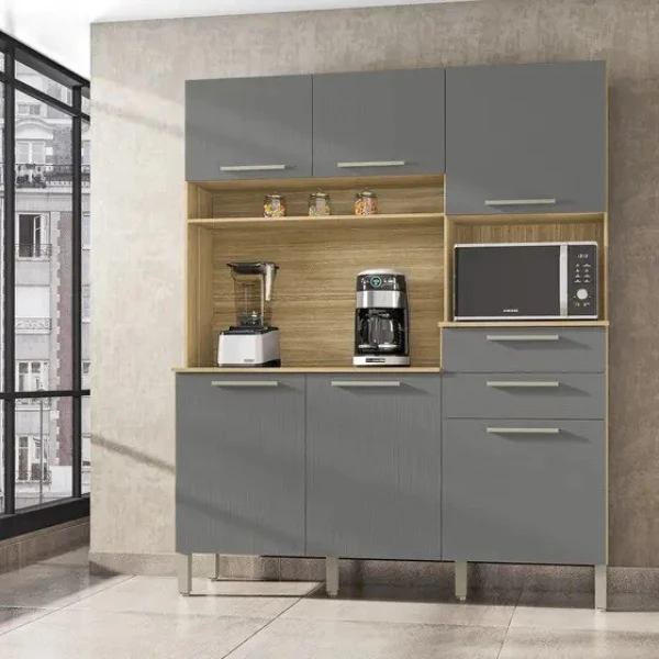 Armário de Cozinha 6 Pts Montesa Freijo/Gris - Kits Paraná