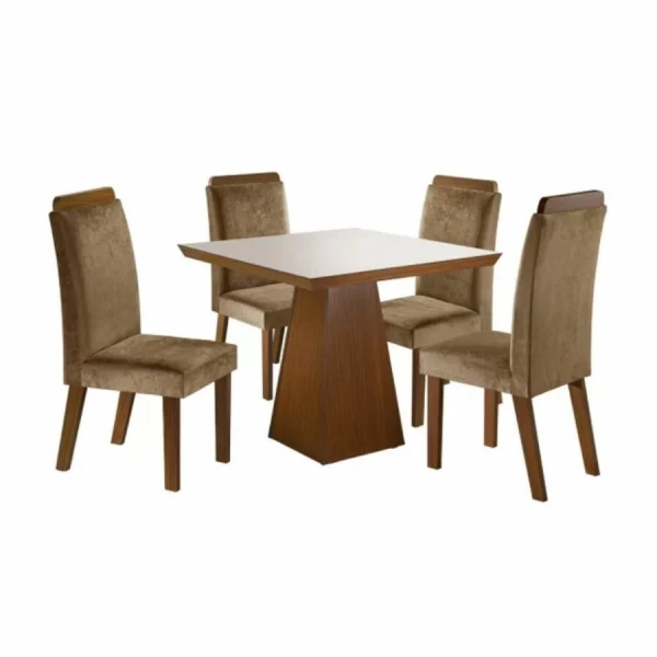 Conjunto Mesa Prada 90x90 4 Cad LJ Móveis Castanho/Cinamomo