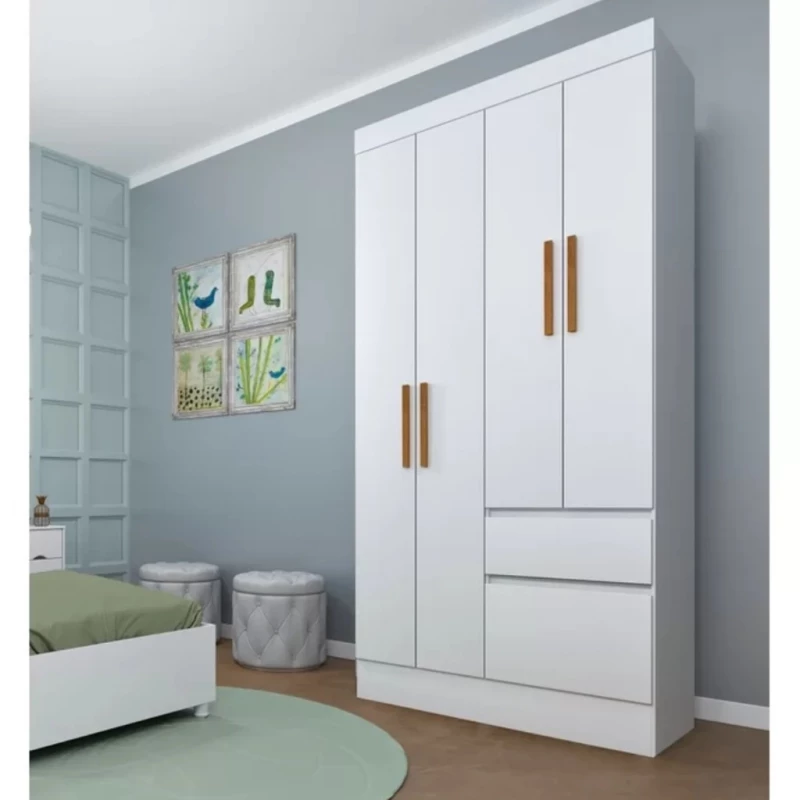    Guarda-Roupa Solteiro 4 Portas 2 Gavetas Oregon Branco - Tcil Móveis